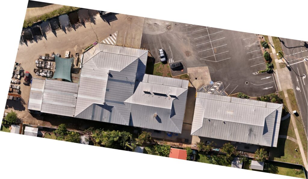 Full-roof orthomosaic map stitched from drone imagery