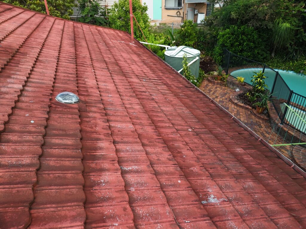 Aerial close-up of a residential tile roof